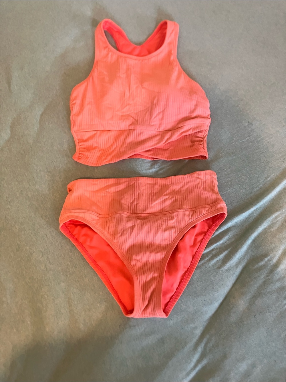 Women’s Ribbed Two-Piece Swim Set in Coral Pink